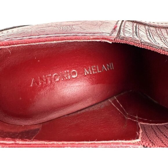 Antonio Melani Shoe Boot 6.5 Red Leather Tooled Western Bootie Heel Womens - Picture 4 of 12